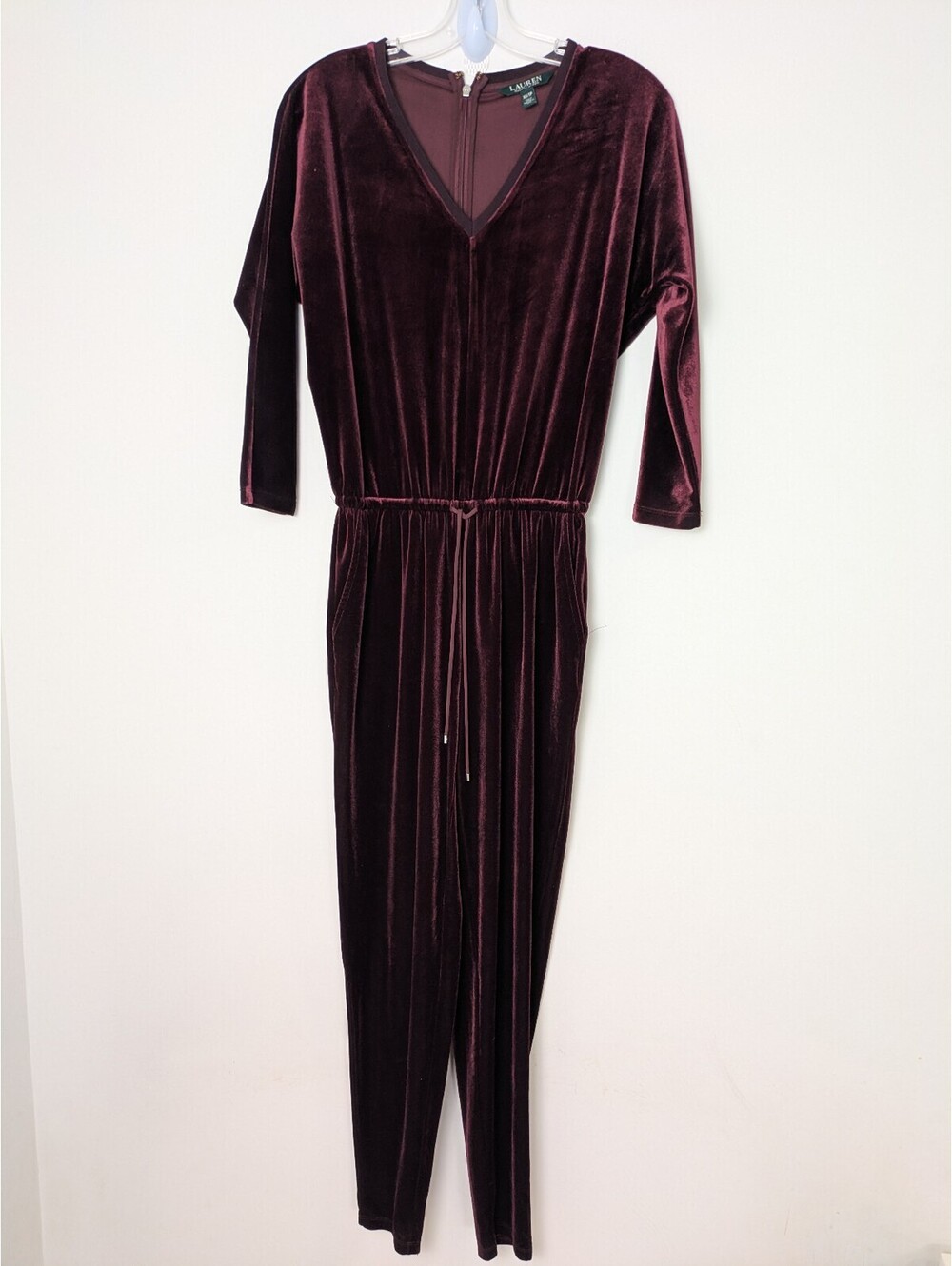 Lauren Ralph Lauren Plum Burgundy Velvet Drawstring Jumpsuit Size XS / TP